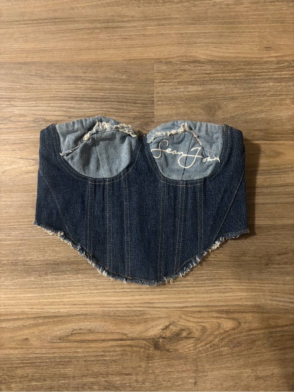 Sean John X MissGuided Dark Blue Denim Strapless Bustier Crop Top